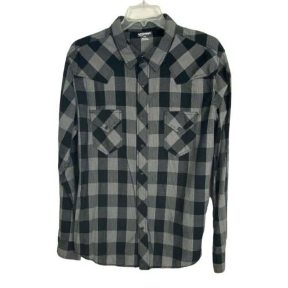 Arizona Mens Shirt Button Up XXL Black Plaid Western Long Sleeve Pockets Snaps